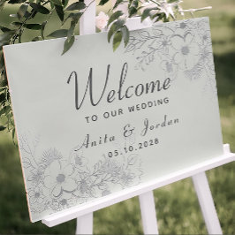 Dusty Blue Floral Wedding Welcome Poster
