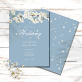 Dusty Blue Floral Wedding White Blossom Einladung