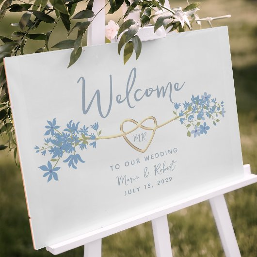 Dusty Blue Floral Wedding Willkommen Poster