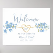 Dusty Blue Floral Wedding Willkommen Poster (Vorne)