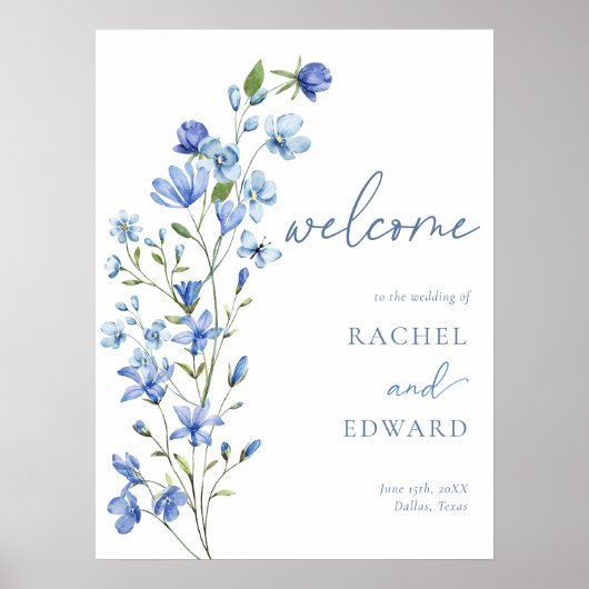 Dusty Blue Floral Wedding Willkommen Poster (Vorne)