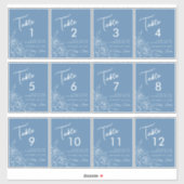 Dusty Blue Floral Wedding Wine Label Tischnummern (Blatt)
