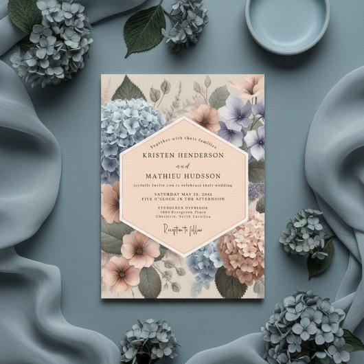 Dusty Blue Floral Whimsical Wedding Einladung