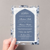 Dusty Blue Floral White Lace Arch muslimische Hoch Acryleinladungen (Insitu (Handheld))