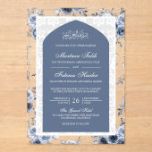 Dusty Blue Floral White Lace Arch muslimische Hoch Acryleinladungen (Vorderseite)
