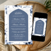 Dusty Blue Floral White Lace Arch muslimische Hoch Einladung