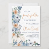 Dusty Blue Floral White Pumpkin Baby Dusche Einladung (Vorderseite)