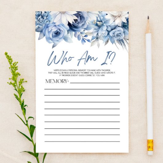 Dusty Blue Floral Who Bin I Brautparty Game Briefpapier