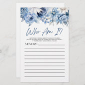 Dusty Blue Floral Who Bin I Brautparty Game Briefpapier (Vorne/Hinten)