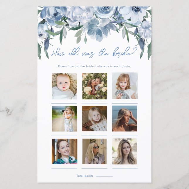 Dusty Blue Floral wie alt war das Foto-Spiel der B (Vorderseite)