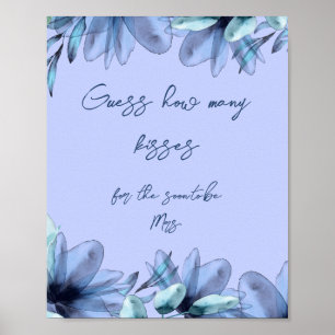 Dusty-blue floral wie viele Küsse Brautparty Poster