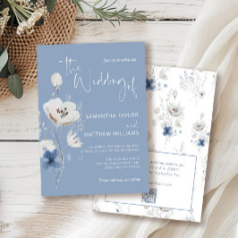 Dusty Blue Floral Wildblume QR Code UAWG Wedding Einladung