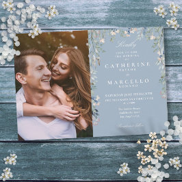 Dusty Blue Floral Wildblumen Foto Hochzeit Einladung