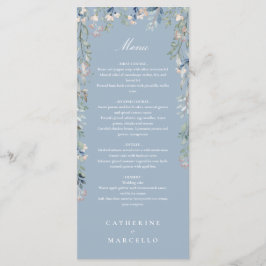 Dusty Blue Floral Wildblumen Hochzeitsessen Menükarte