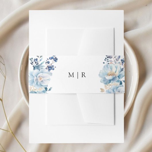 Dusty Blue Floral Winter Wedding Einladungsbanderole