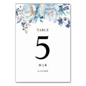 Dusty Blue Floral Winter Wedding Tischnummer (Rückseite)