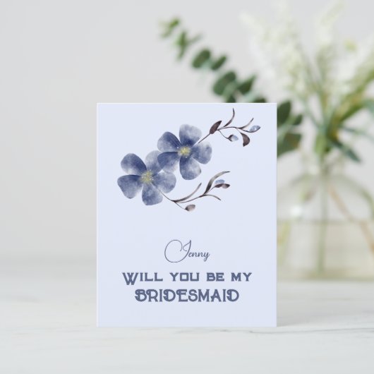 Dusty Blue Floral wirst du meine Bridesmaid sein (Stehend Vorderseite)