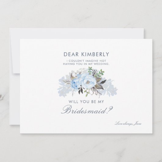 Dusty Blue Floral wirst du meine Bridesmaid sein Einladung (Vorderseite)