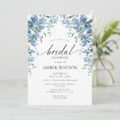Dusty Blue Floral Wisteria Brautparty Einladung (Stehend Vorderseite)