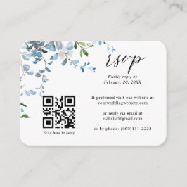 Dusty Blue Floral Wisteria QR Code Wedding RSVP Begleitkarte