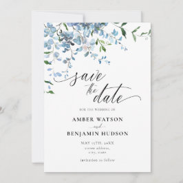 Dusty Blue Floral Wisteria Wedding Save the Date Einladung