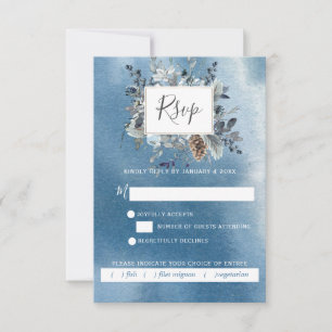Dusty Blue Floral with/out Meetings Choices RSVP C Karte