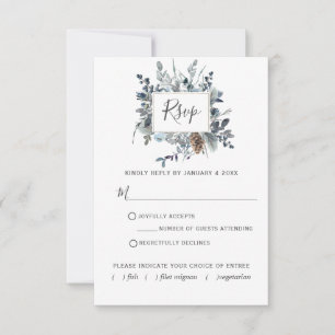 Dusty Blue Floral with/out Meetings Choices RSVP C Karte