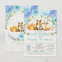 Dusty Blue Floral Woodland Animals Boy Baby Dusche