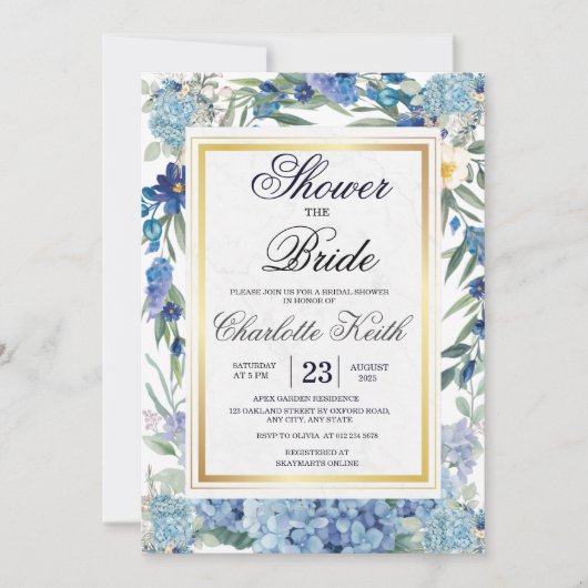 Dusty Blue Floral Wreath Greenerity Brautparty Einladung (Vorderseite)