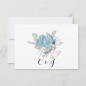 Dusty Blue Floral Wreath Greenerity Wedding RSVP Karte (Rückseite)
