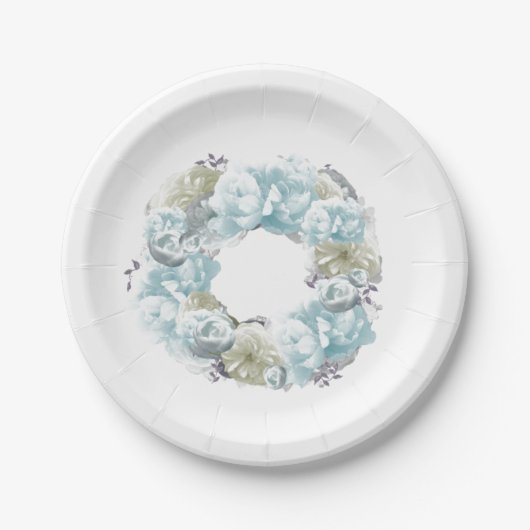 Dusty Blue Floral Wreath Paper Tellers Pappteller (Vorderseite)