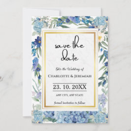 Dusty Blue Floral Wreath Save The Date