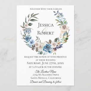 Dusty Blue Floral Wreath Wedding Einladung