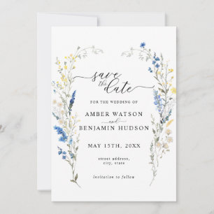 Dusty Blue Floral Wreath Wedding speichern das Dat Einladung