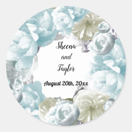 Dusty Blue Floral Wreath Wedding Sticker (Vorderseite)