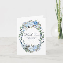 Dusty Blue Floral Wreath Wedding Vielen Dank Dankeskarte
