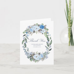 Dusty Blue Floral Wreath Wedding Vielen Dank Dankeskarte