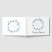 Dusty Blue Floral Wreath White Wedding Gästebuch (Voll)