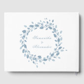 Dusty Blue Floral Wreath White Wedding Gästebuch (Rückseite)