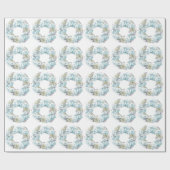 Dusty Blue Floral Wreath Wrapping Paper Geschenkpapier (Flach)
