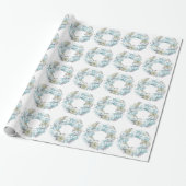 Dusty Blue Floral Wreath Wrapping Paper Geschenkpapier (Ungerollt)