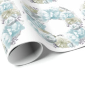 Dusty Blue Floral Wreath Wrapping Paper Geschenkpapier (Rolleneckpunkt)