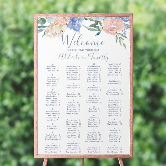 Dusty Blue Florals Alphabeating Chart Poster