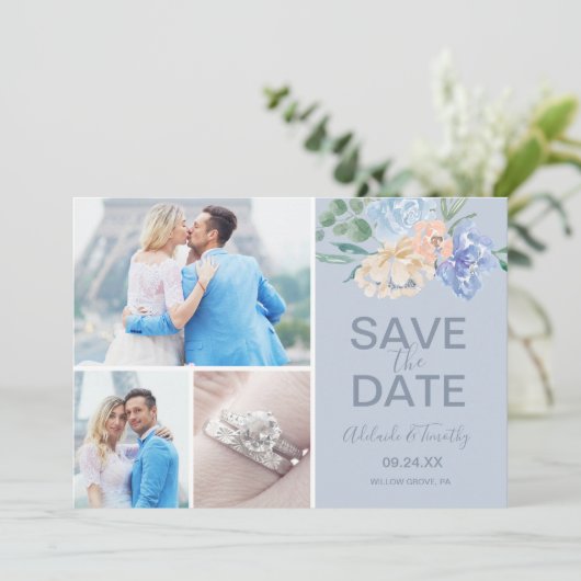 Dusty Blue Florals | Bild 3 Save The Date (Stehend Vorderseite)