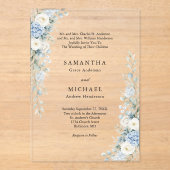 Dusty Blue Florals Both Parents Names Wedding Acryleinladungen (Vorderseite)