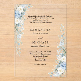 Dusty Blue Florals Both Parents Names Wedding Acryleinladungen