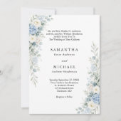 Dusty Blue Florals Both Parents Names Wedding Einladung (Vorderseite)
