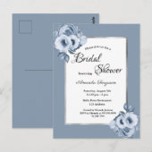 Dusty Blue florals Brautdusche Einladung Postkarte (Vorne/Hinten)
