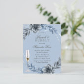 Dusty Blue Florals Brunch & Bubbly Einladung (Stehend Vorderseite)
