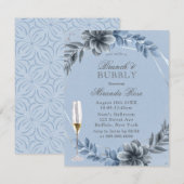 Dusty Blue Florals Brunch & Bubbly Einladung (Vorne/Hinten)